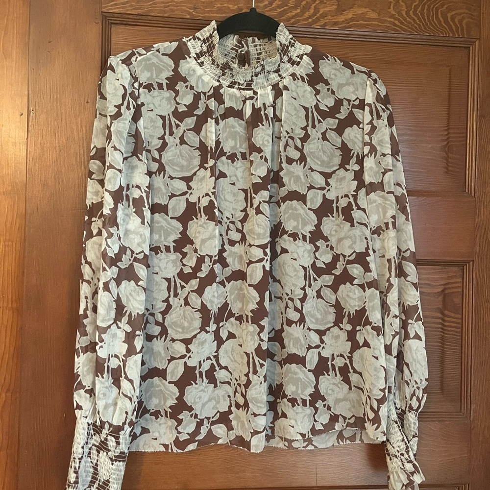 Aritzia Valencia Top Smocked Long Sleeve Floral Blouse